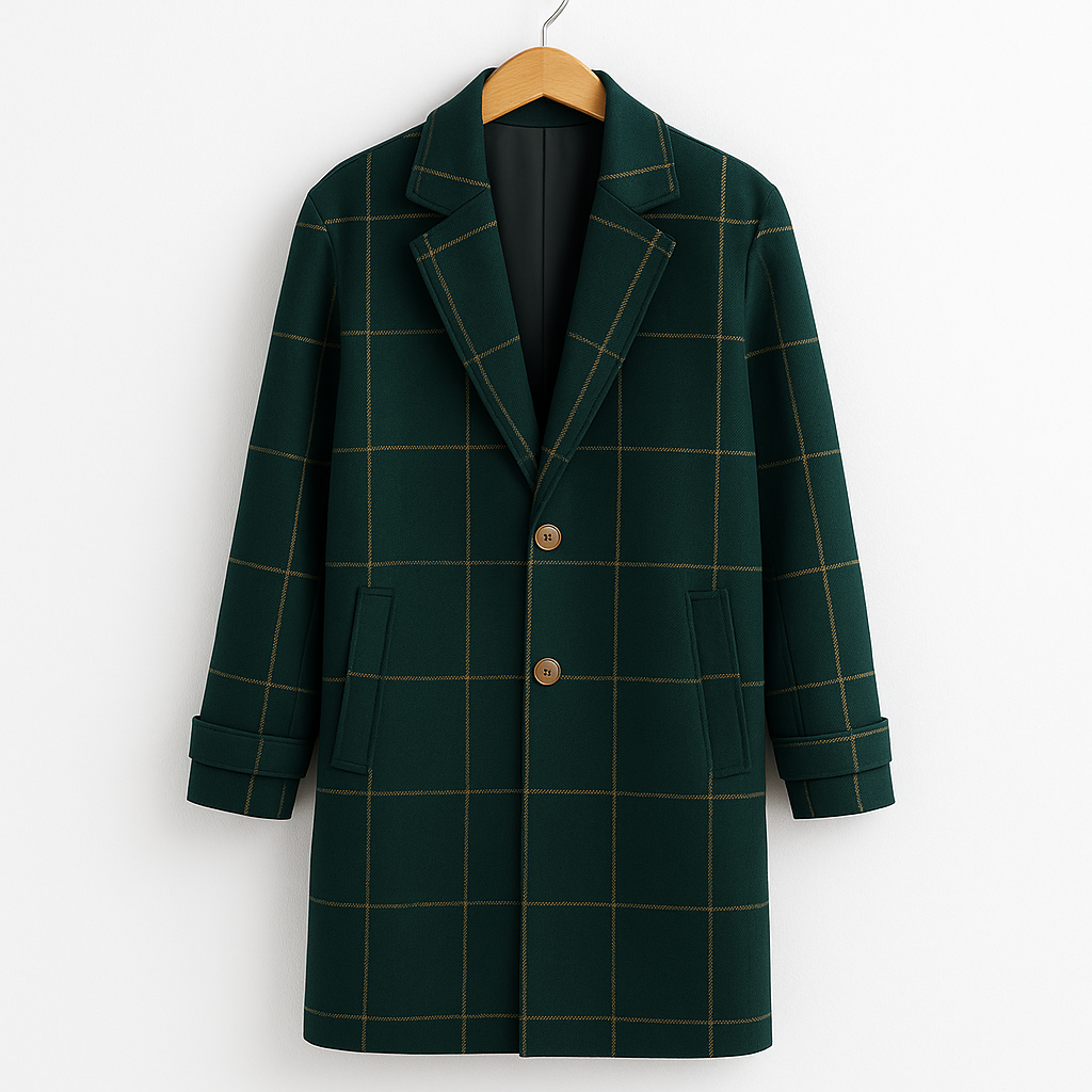 Liora™| Klassisk rutig ullkappa