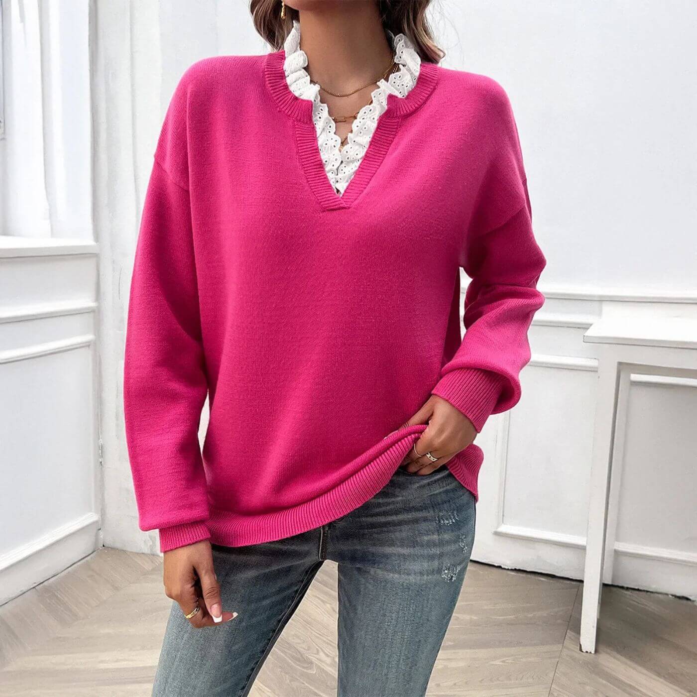 Romani™ | Elegant Tröja med Spetskrage