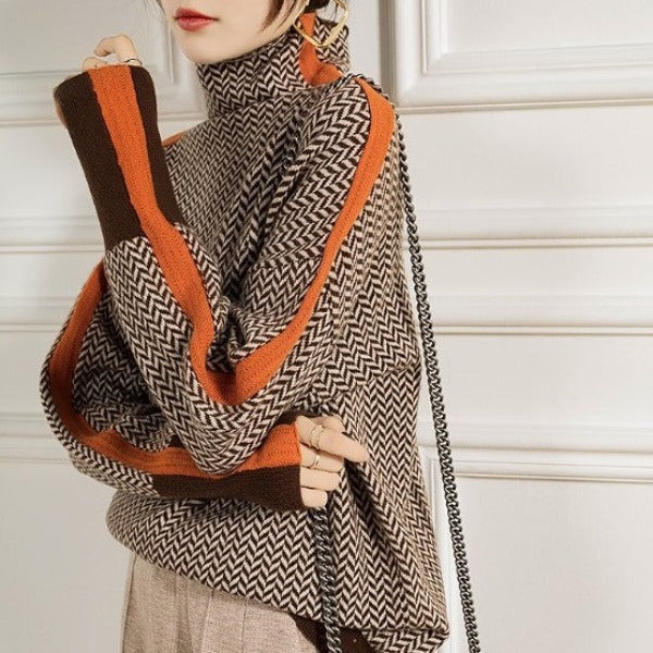 Liora | Höghalsad tröja med kontrasterande ränder